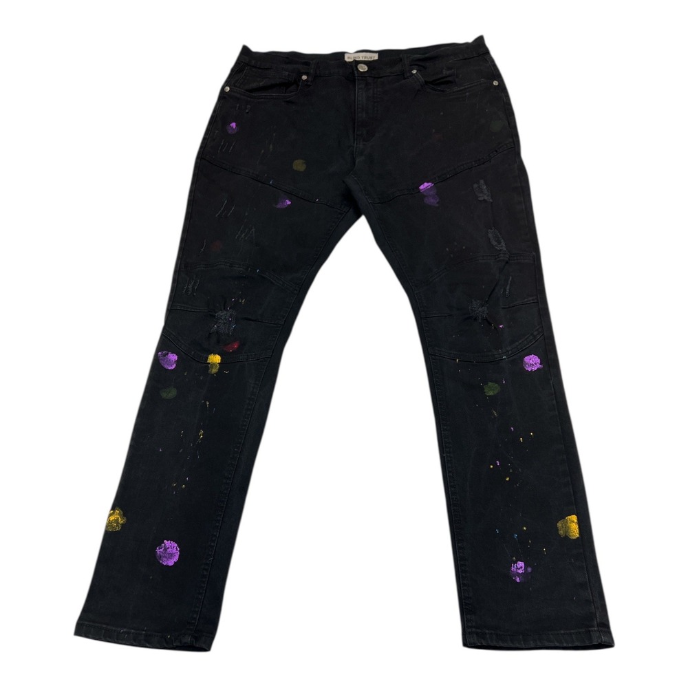 Blind Trust Paint Splatter Jeans Mens 38x34 Black Y2K Distressed Streetwear‎